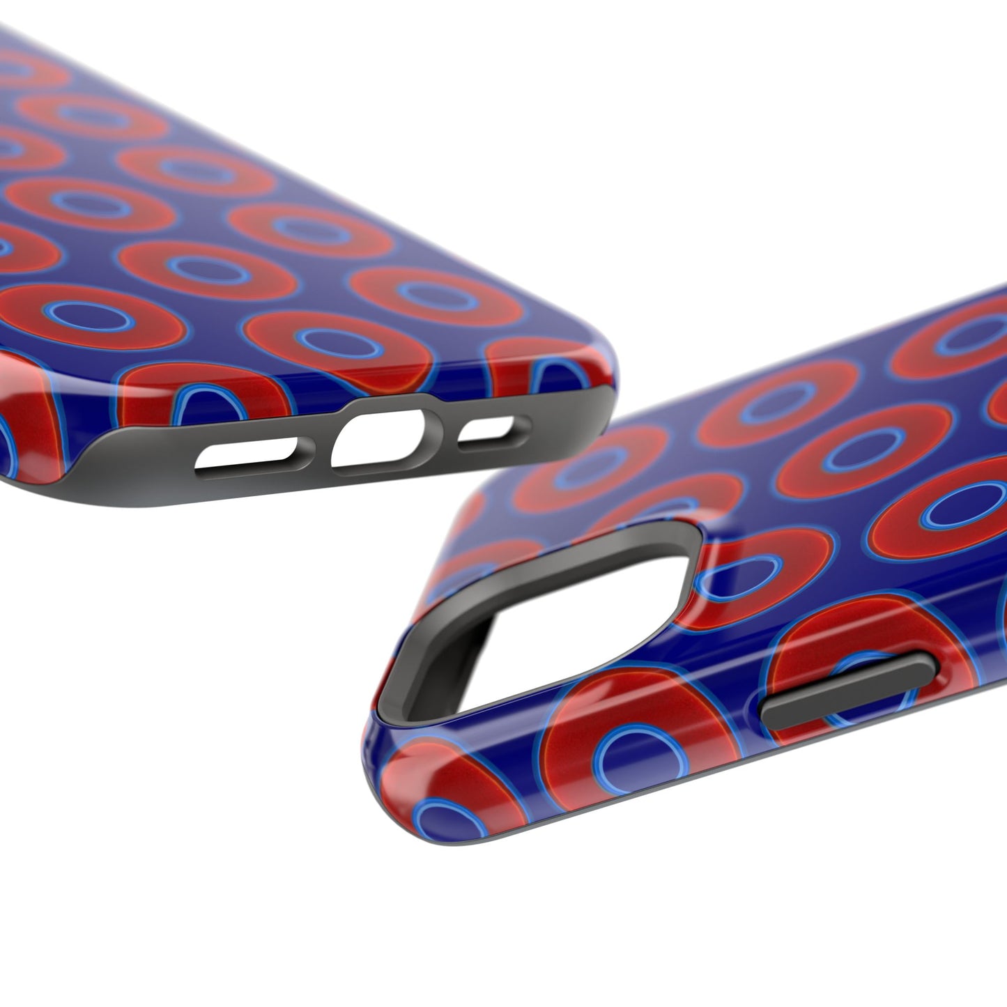 Impact-Resistant Lumpy Donut Case - red vivid donut print w/vivid navy background