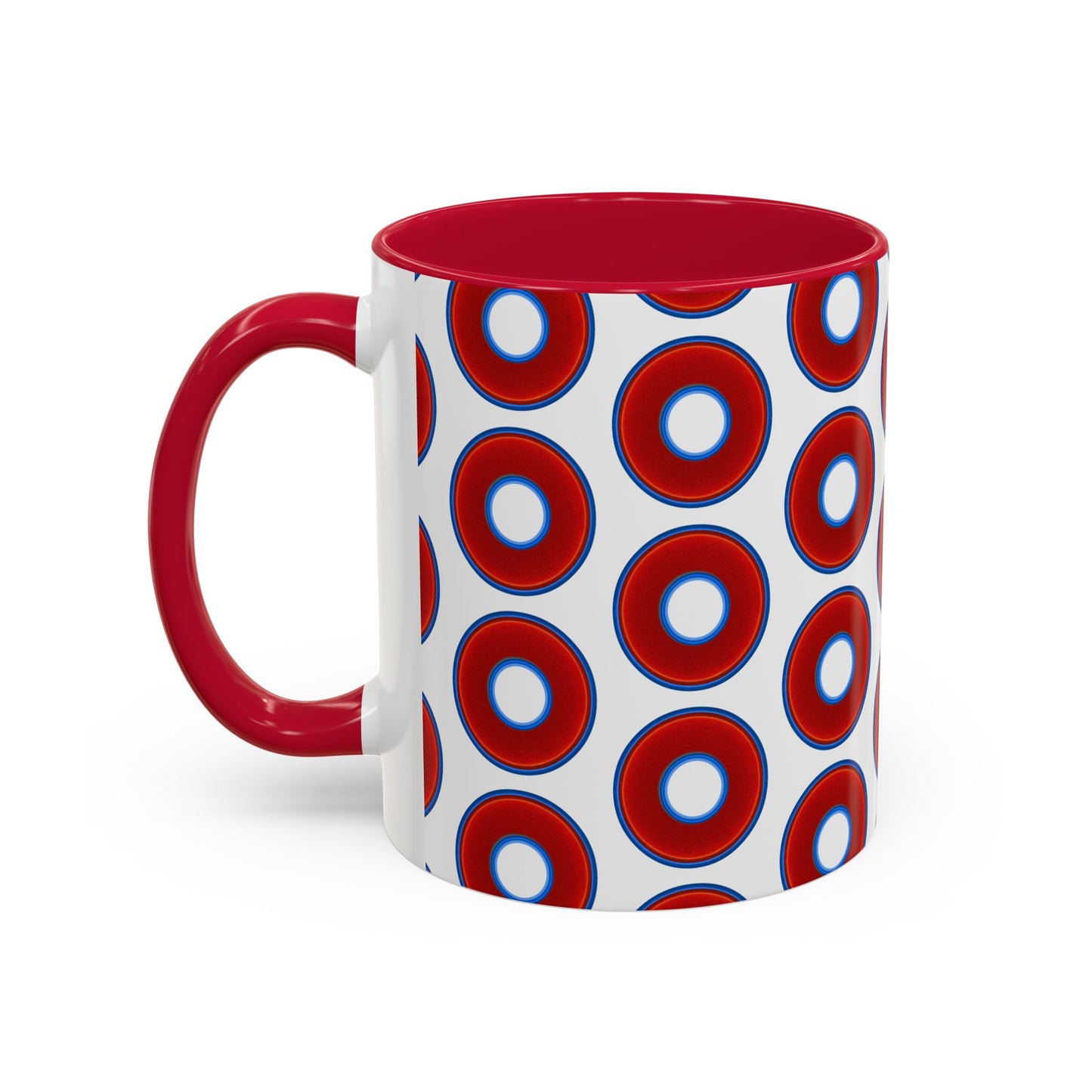 Lump's Grumpy Coffee Mug - vivid red donuts w/white background