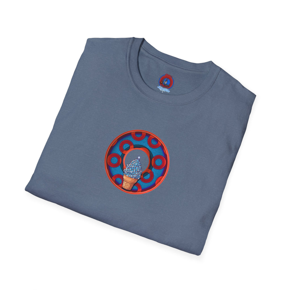 Classic Donut Tee - Unisex Soft-Style - "We All Scream It's ICE Cream" - blue/red rustic paradox donut
