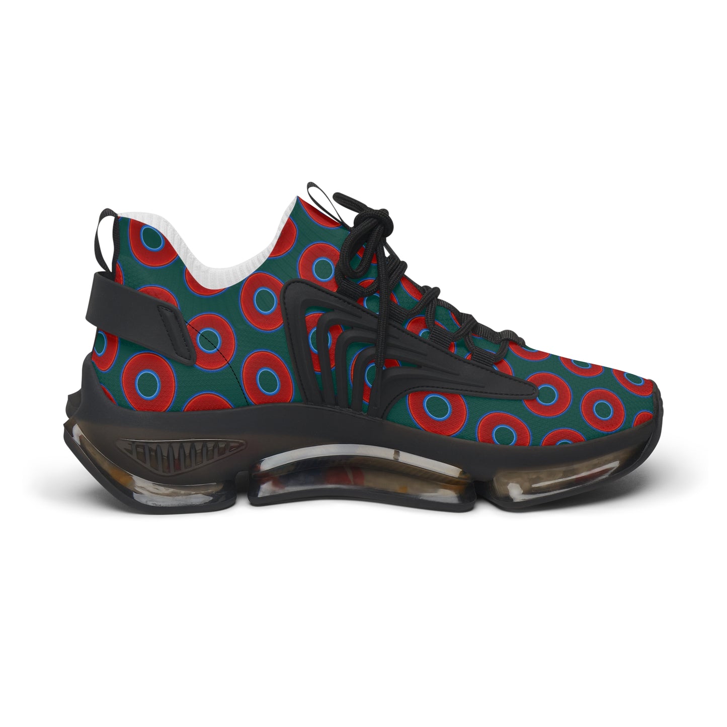 Women's Donut Kicks - red vivid donut print w/dark Fenway green background