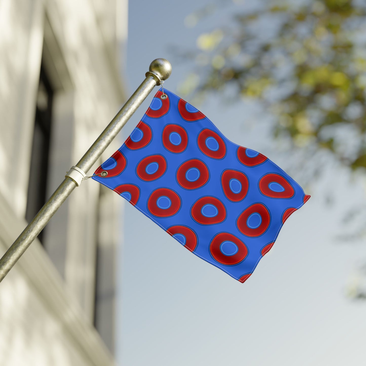 Lumpy Flagpole Sitters - Donut Flags [12" x 18"] - red vivid donut print w/medium royal blue background