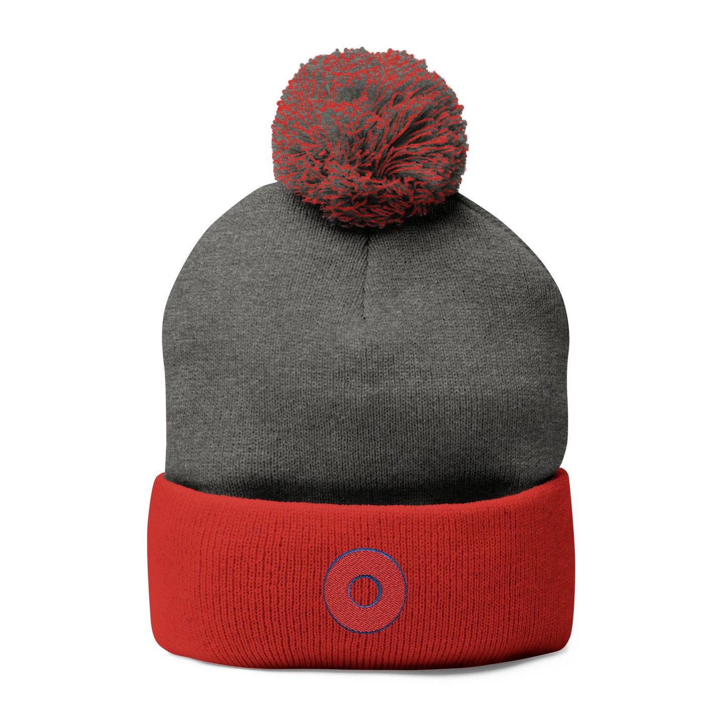 Embroidered Donut Beanie -w/pom pom