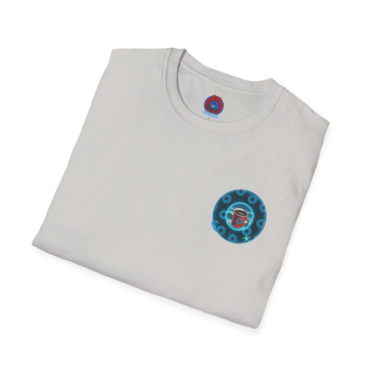 Classic Donut Tee - Unisex Soft-Style - "The Leaky Cup" - paradoxical blue/teal ocean donut -