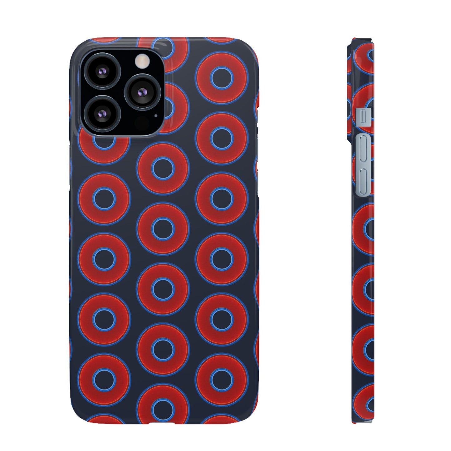 Lumpy Donut Snap Case - red vivid donut print w/midnight teal blue background