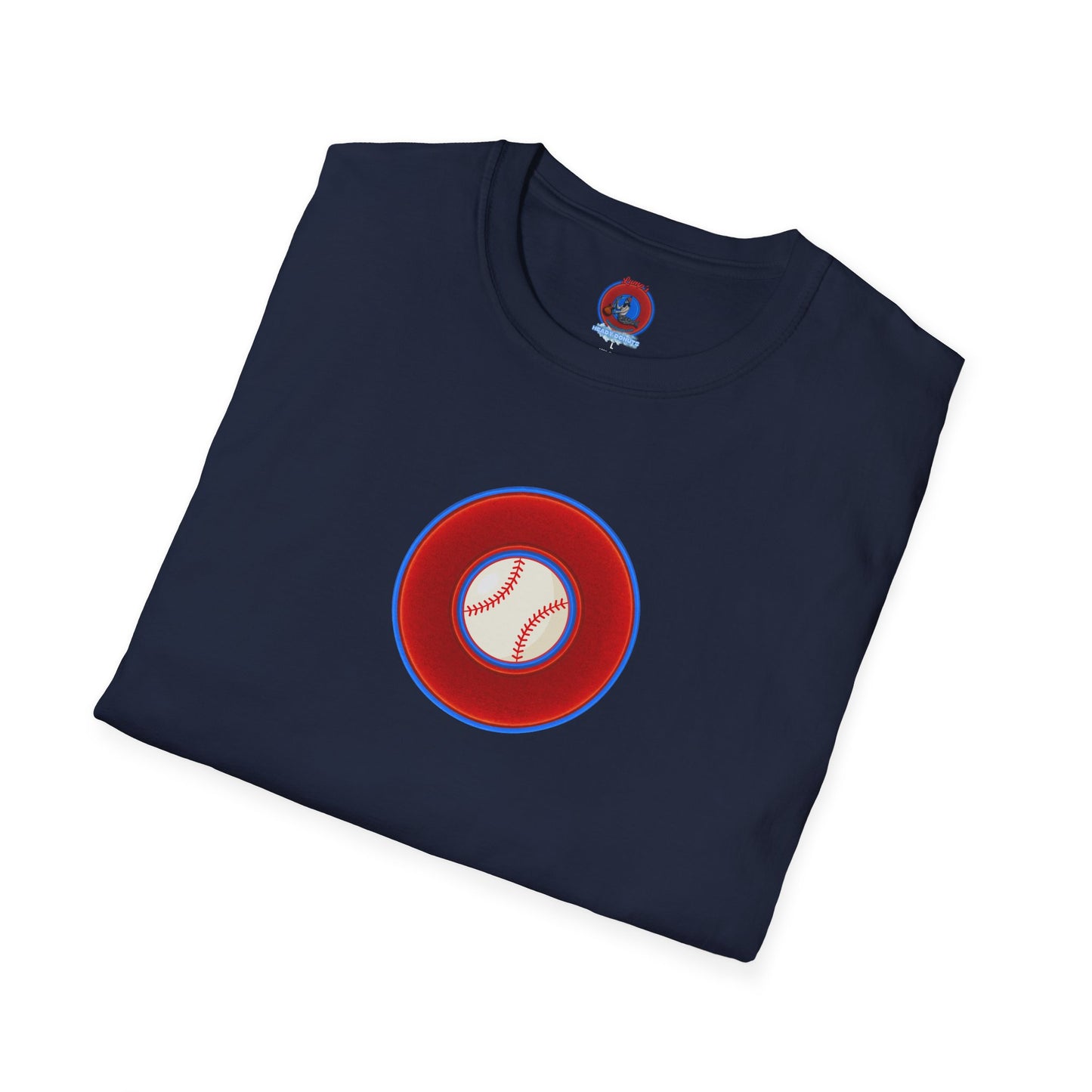 Classic Donut Tee - Unisex Soft-Style - "Phenway Ballpark Donuts" - vivid red/blue donut - variant 4