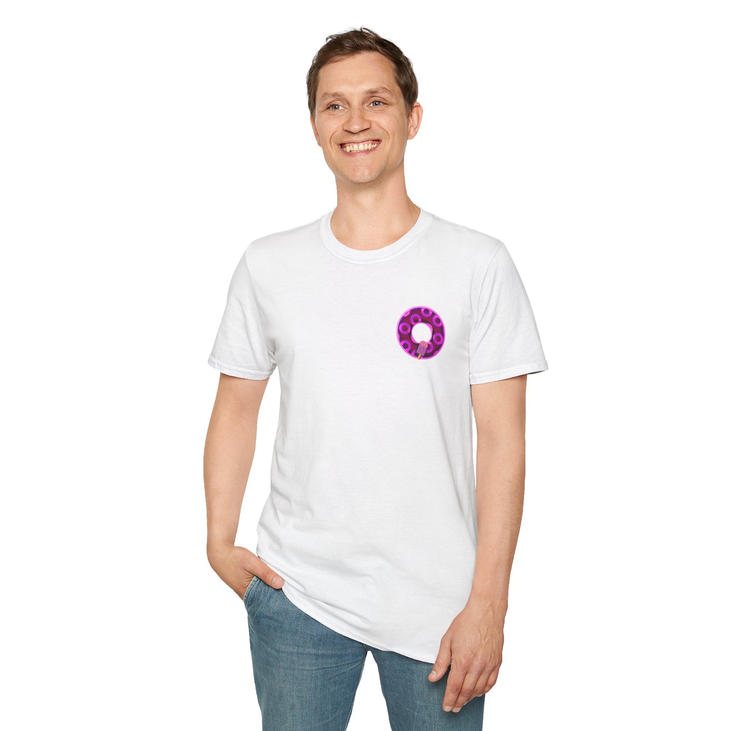 Classic Donut Tee - Unisex Soft-Style - "It's Ice Cream Popsicles - YEMSG Donut" - purple/magenta paradox donut - variant 1