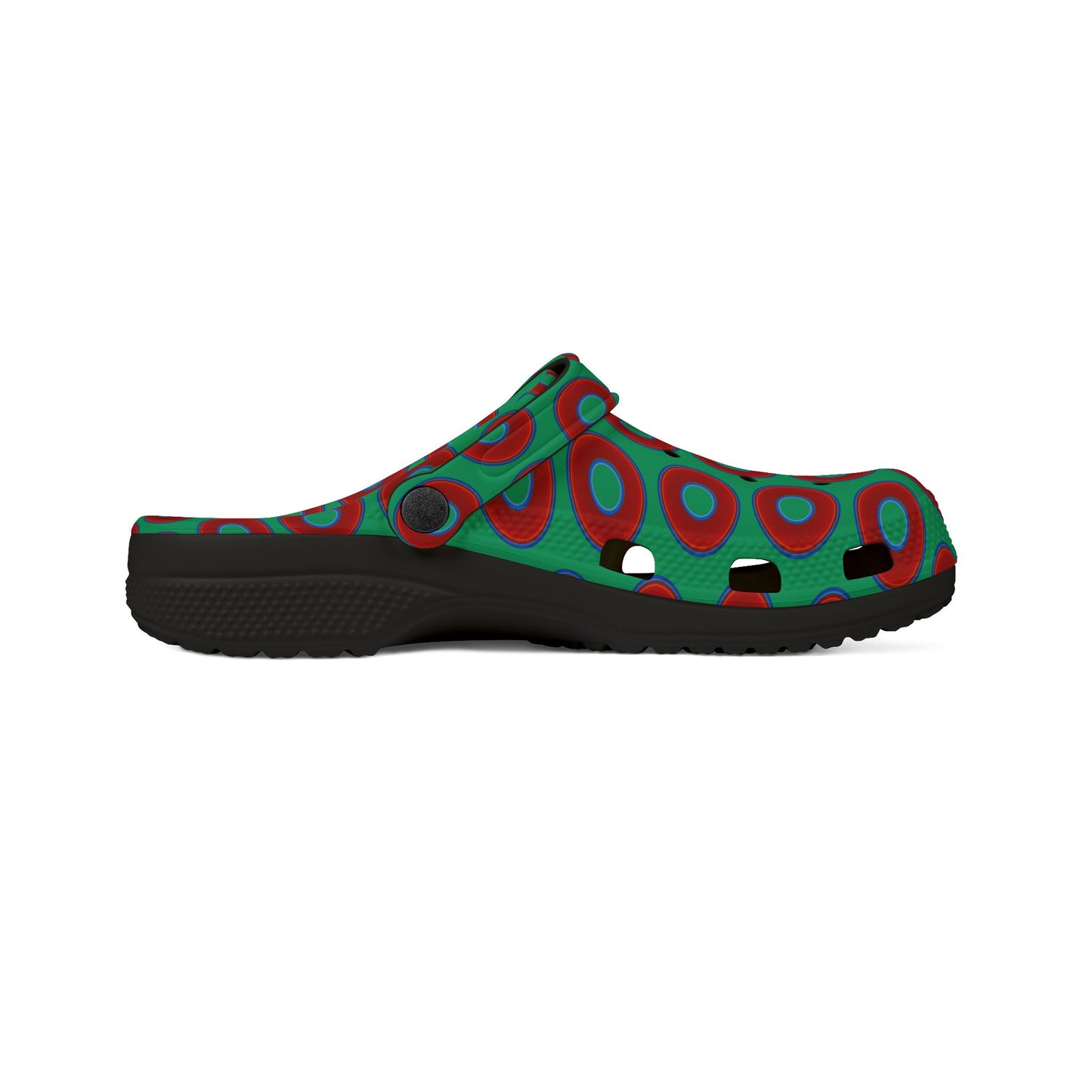Spatchcocks - donut slip-on shoes - vivid red donuts w/jade green background [unisex]
