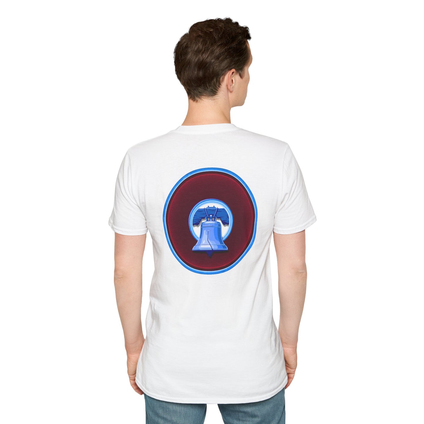 Classic Donut Tee - Unisex Soft-Style - "Brotherly Donuts Jawn" - vivid dark purple-red/light blue donut