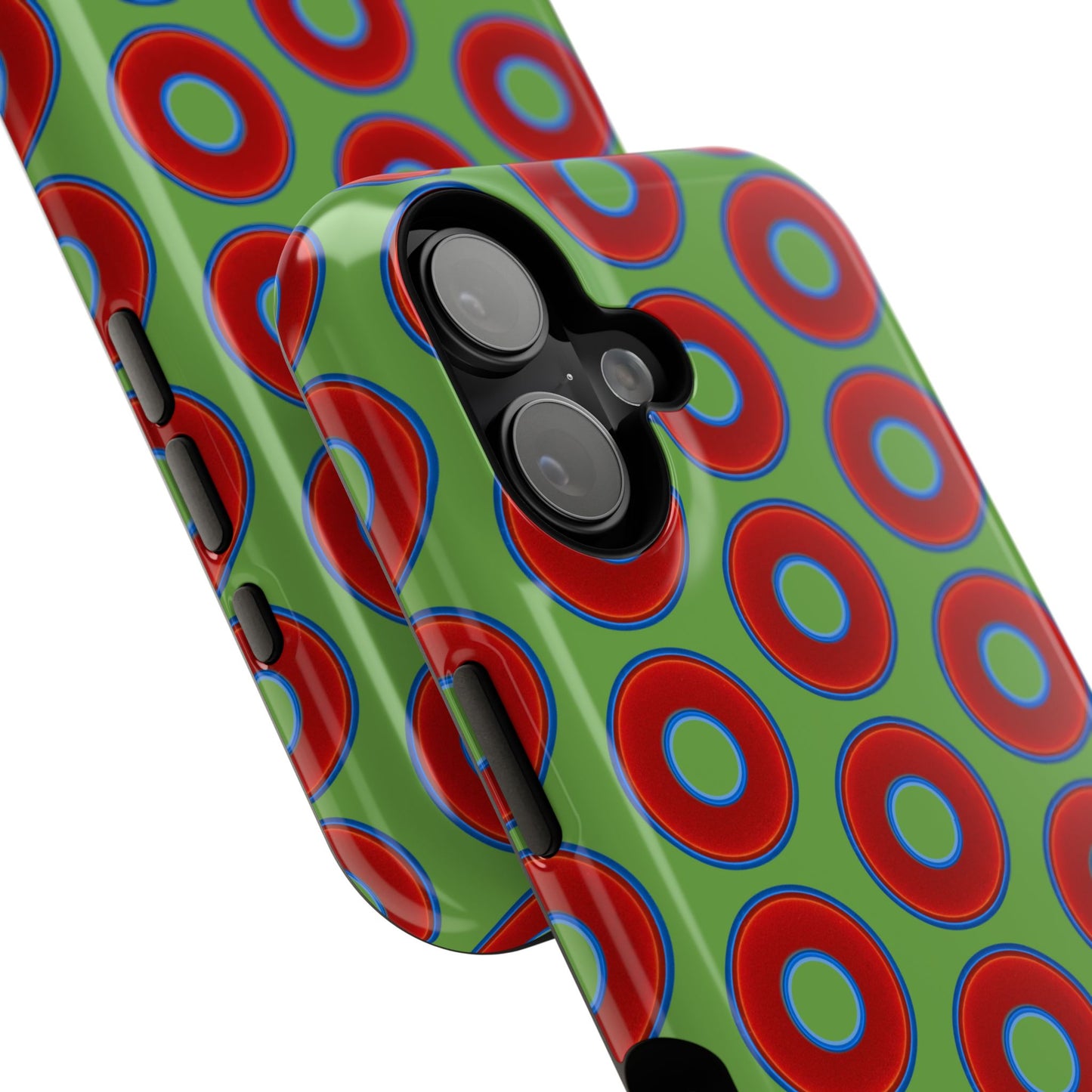 Impact-Resistant Lumpy Donut Case - red vivid donut print w/light green background