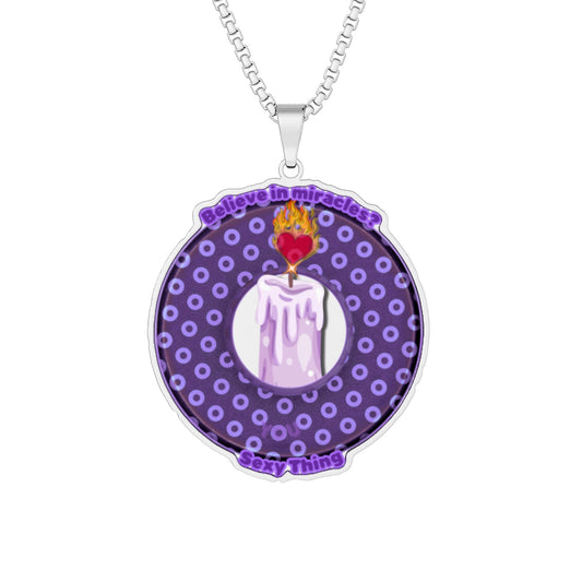 Lump's Heady Donut Necklace - 1" x 1" Stainless Steel Pendant - "Donuts for Sexy Things" - light purple/dark purple electric paradox donut w/candle