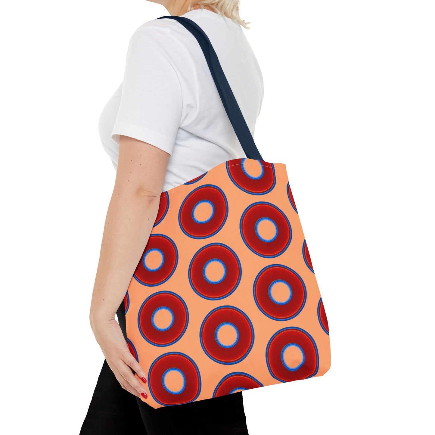 Lumpy Beach/Tote Bag - red vivid donuts w/peach background