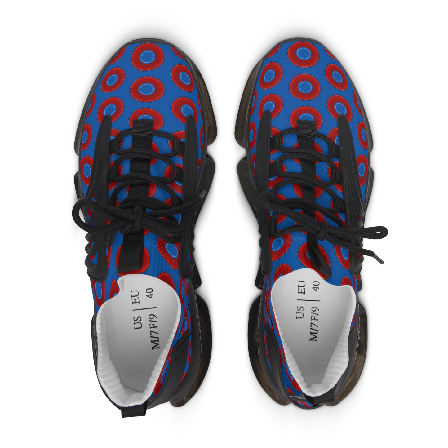 Women's Donut Kicks - red vivid donut print w/dark royal blue background