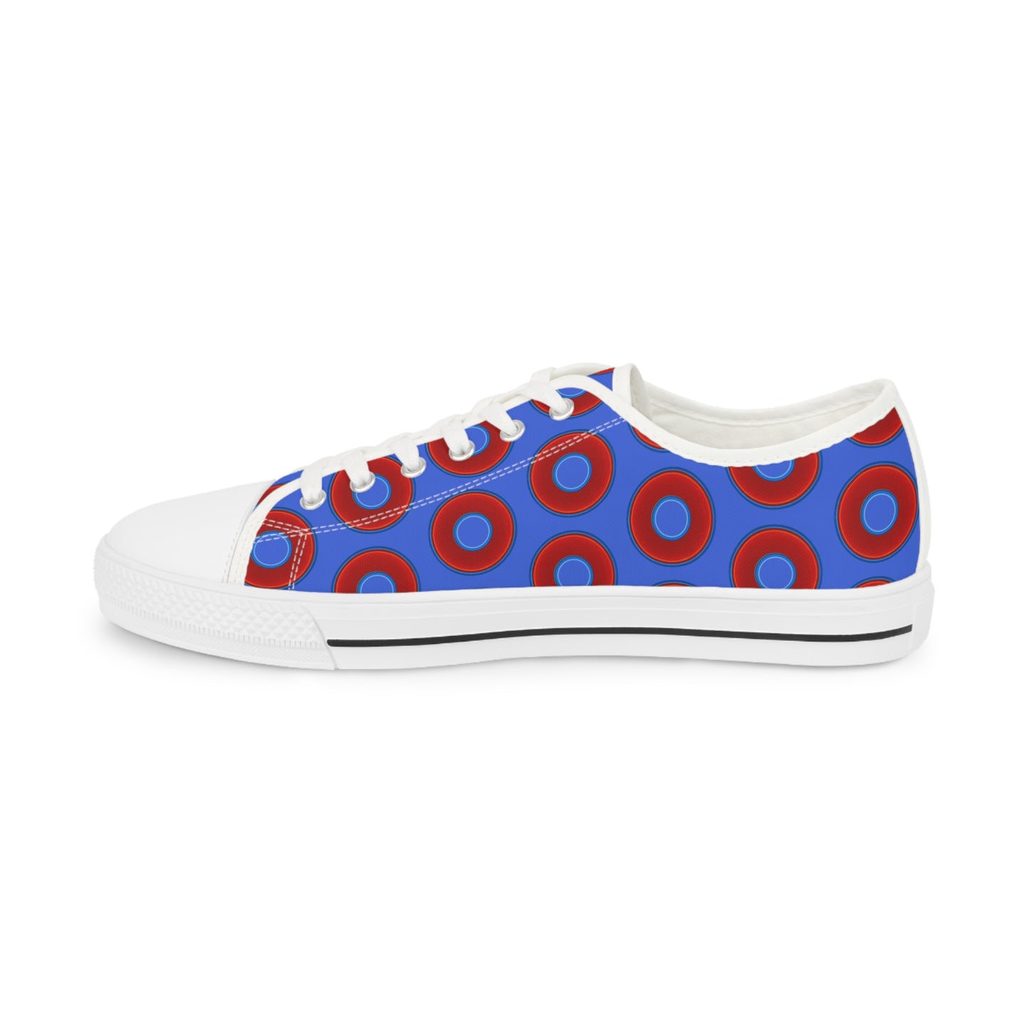 Men's - Low Top Chuck Taylors - large vivid red donut print w/royal blue background
