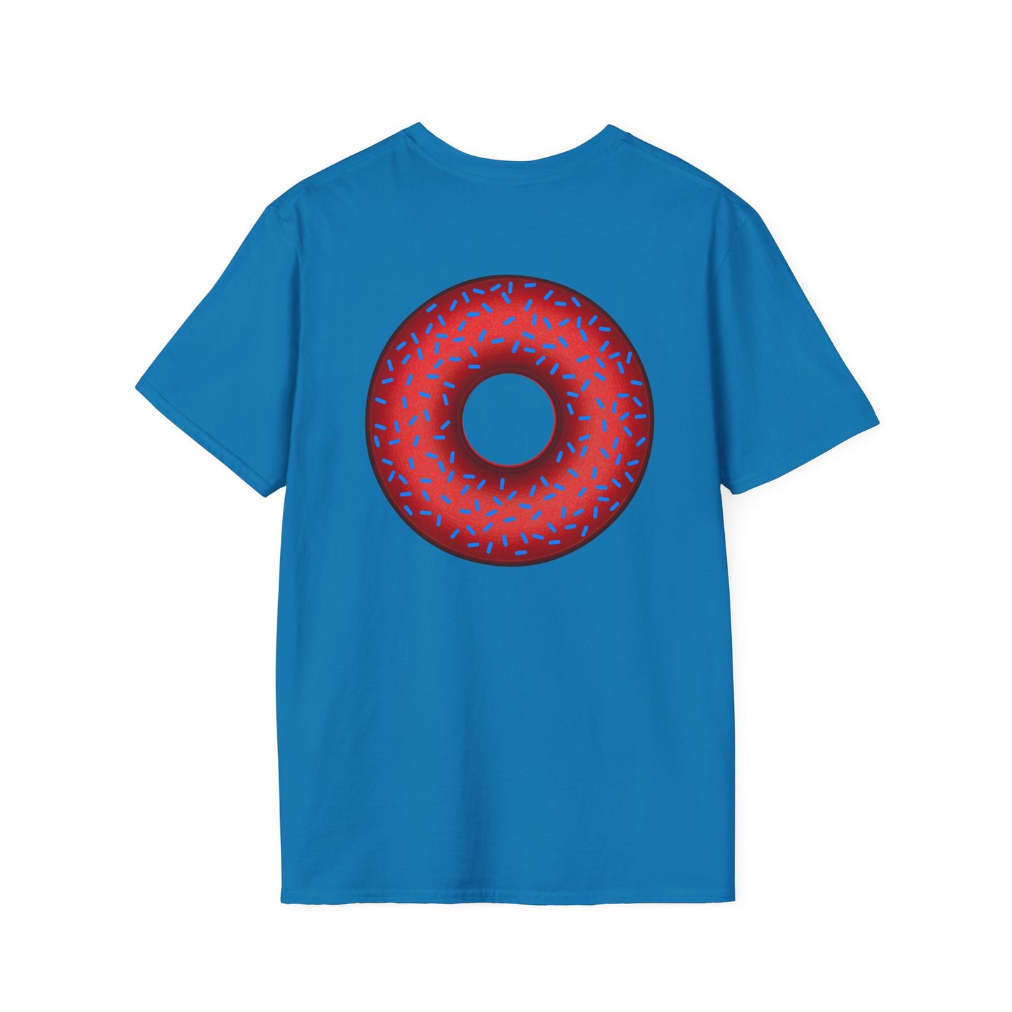 Classic Donut Tee - Unisex Soft-Style - "Plain Plump Donut w/" - plump red donut w/blue sprinkles