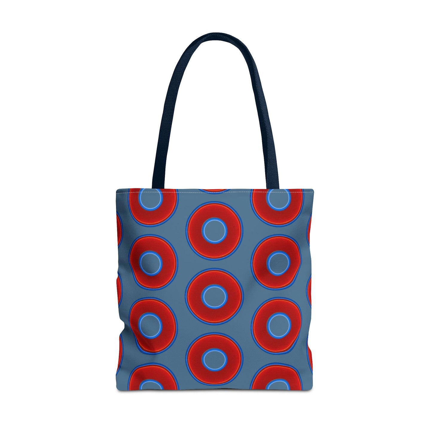 Lumpy Beach/Tote Bag - red vivid donuts w/steel blue background