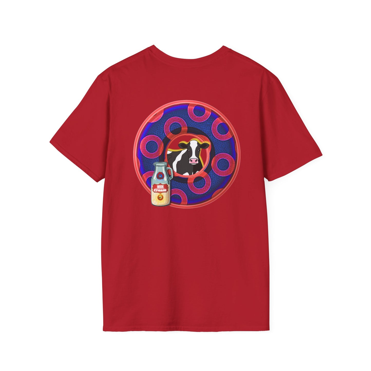 Classic Donut Tee - Unisex Soft-Style - "Beefy Wooked Cream - YEMSG Donut" - electric blue/red rustic paradox donut