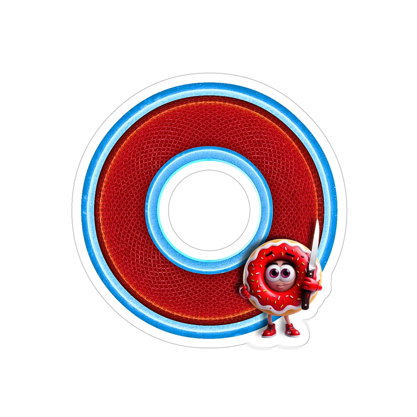 Donut Bumper/Outdoor Sticker - "My Friend the Donut" - series 1.0 - variant 1 - red/blue - [Die-Cut] 6"x 6"