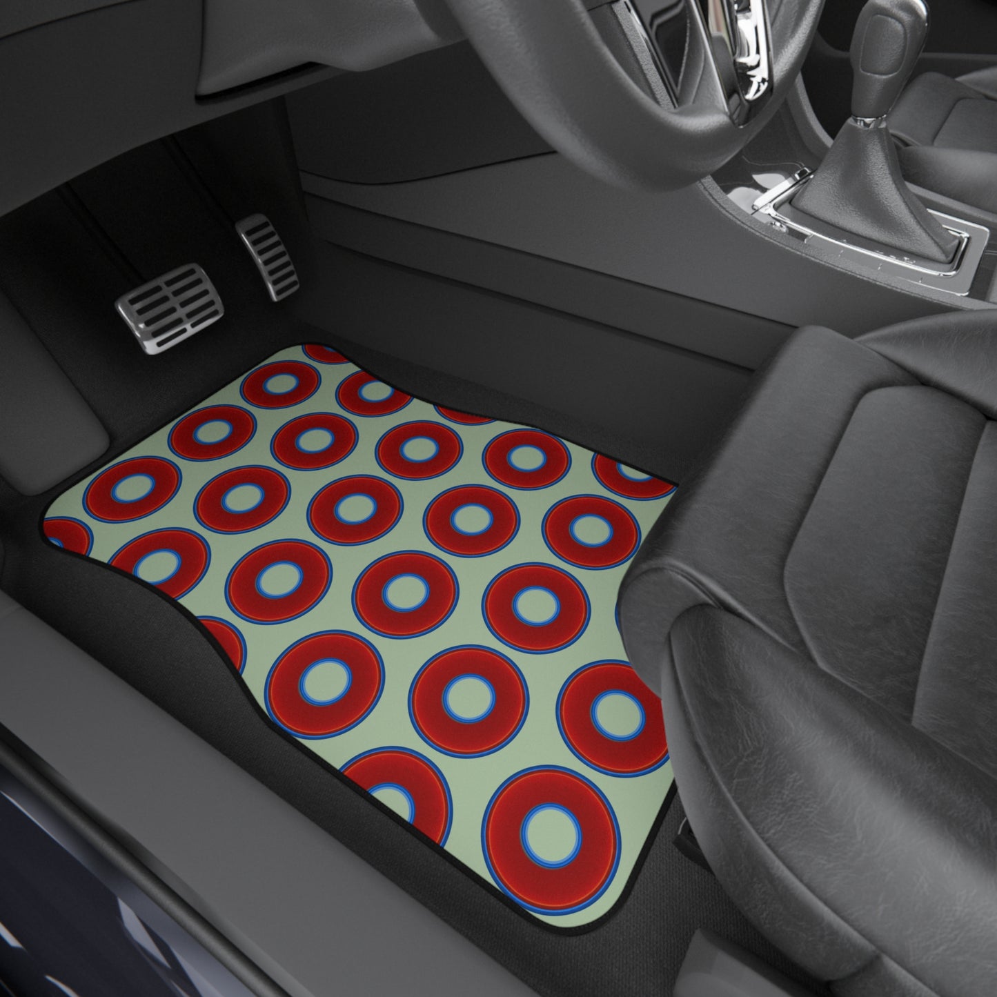 Contacted Car Mats - vivid donut print w/seafoam background
