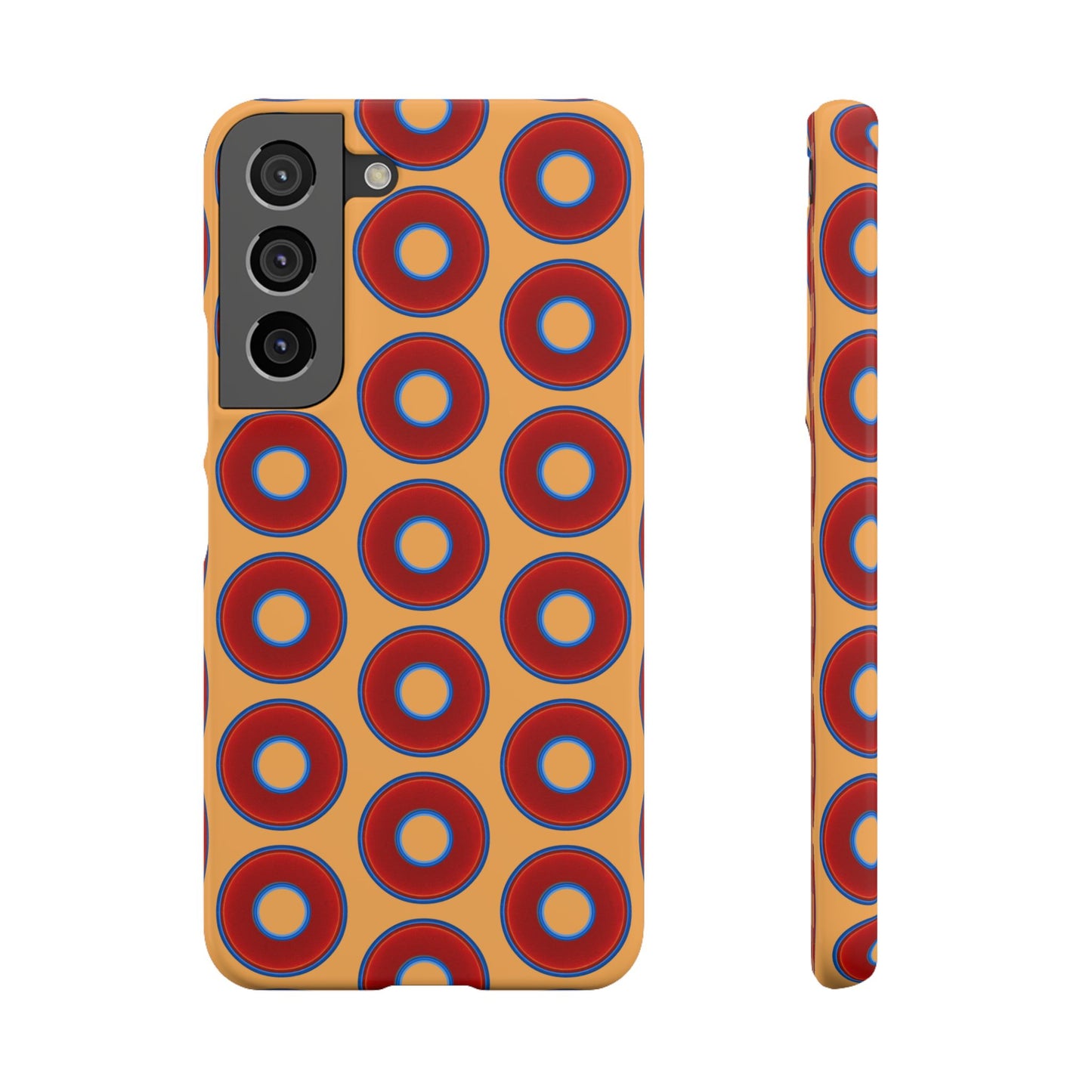 Lumpy Donut Snap Case - red vivid donut print w/creamcicle orange background