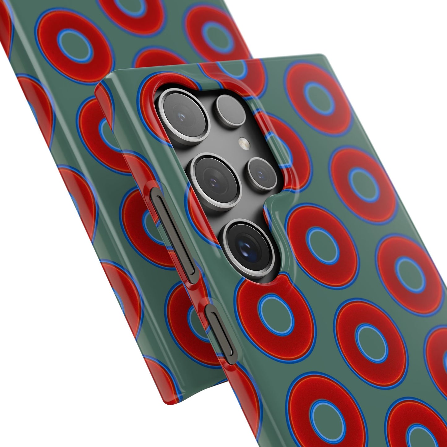 Lumpy Donut Snap Case - red vivid donut print w/Fenway green background