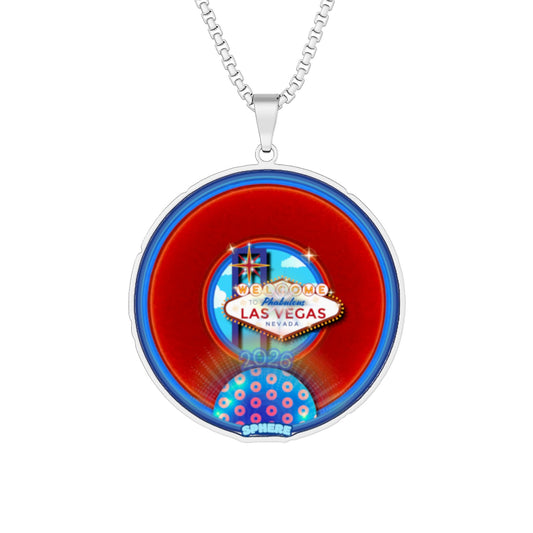 Lump's Heady Donut Necklace - 1" x 1" Stainless Steel Pendant - "Viva Las Vegas Donut" - vivid red/blue donut