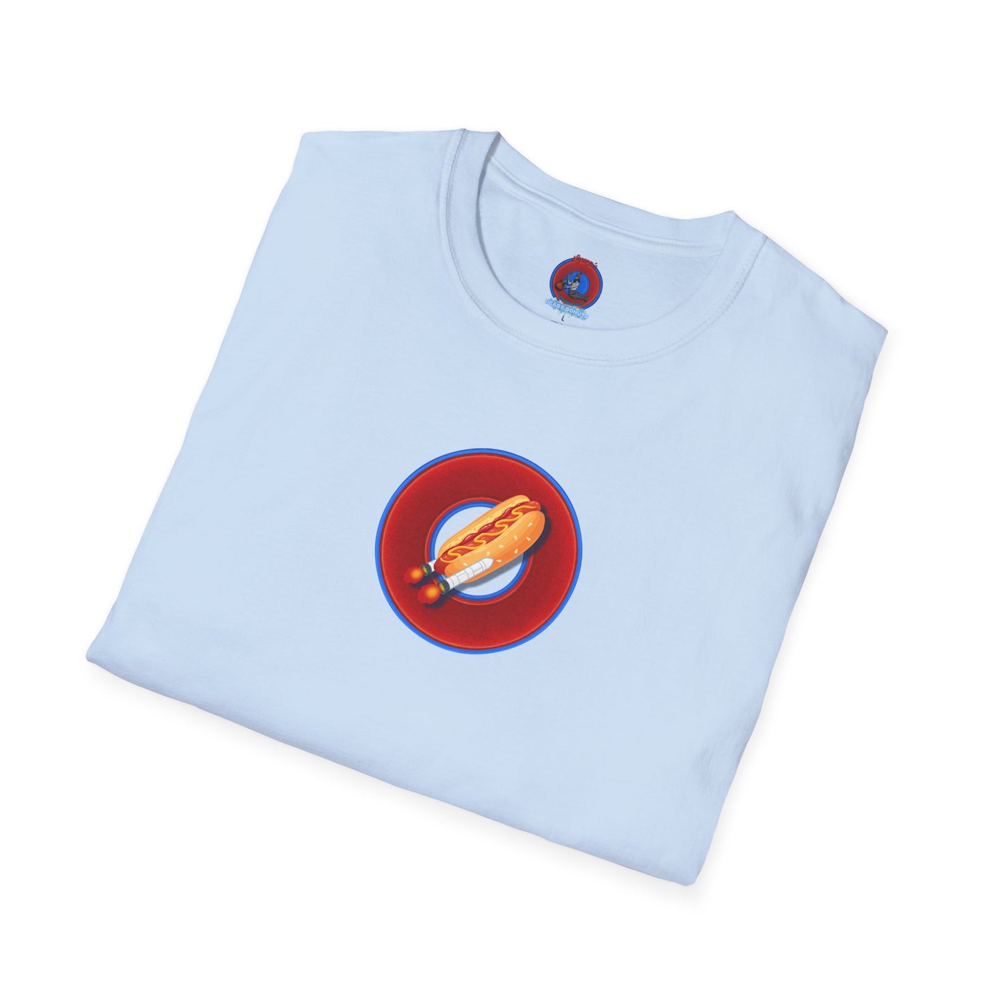Classic Donut Tee - Unisex Soft-Style - "Viva Las Vegas Donut" -  vivid red donut w/raw dogger - variant 1