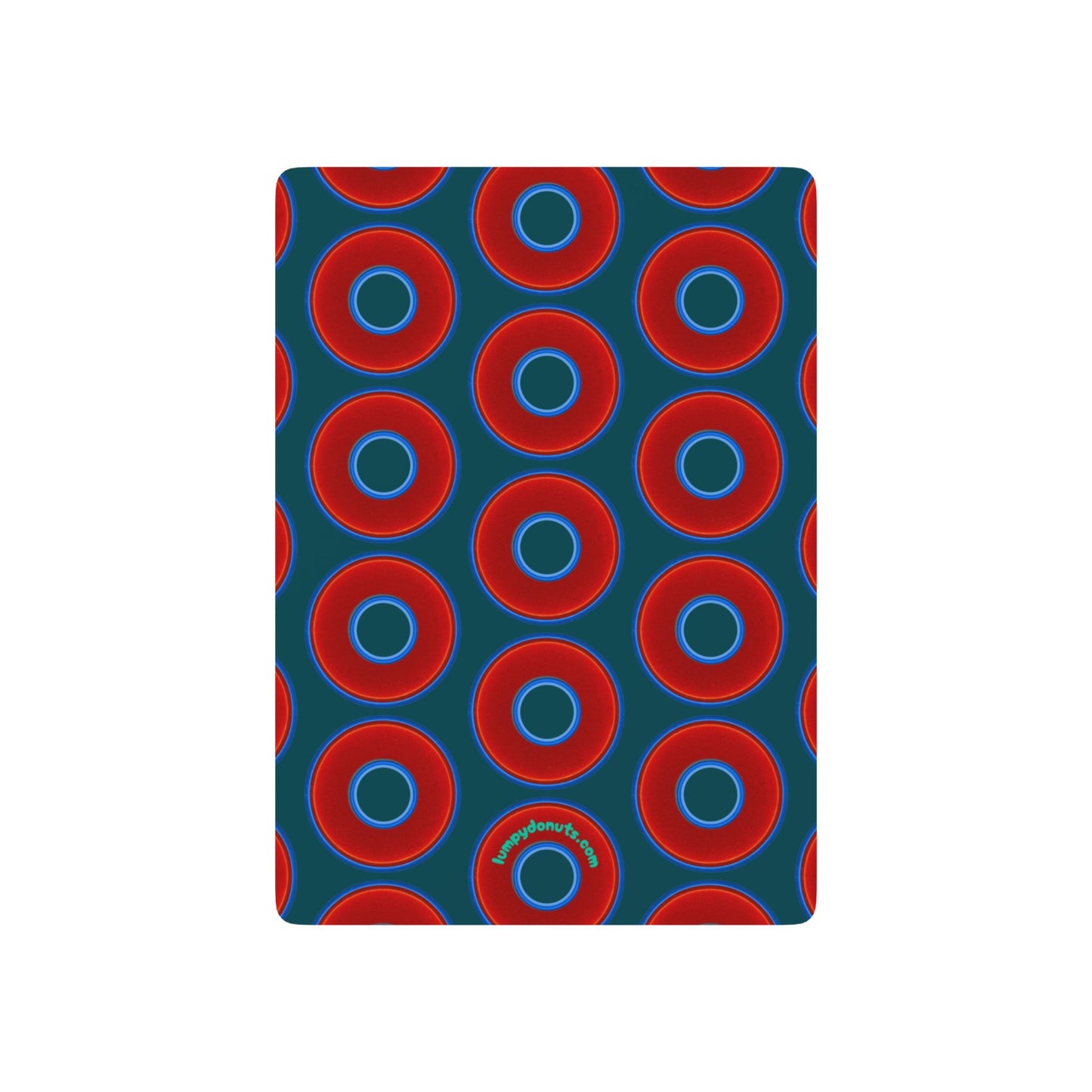 Lumpy Donut Playing Decks - 52-cards - red vivid donuts w/midnight green background