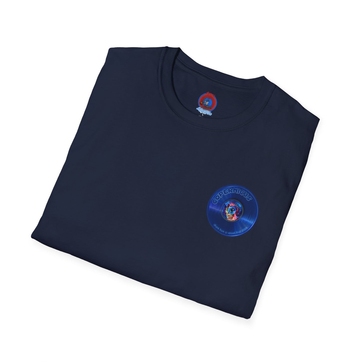Classic Donut Tee - Unisex Soft-Style - "Drunken Copernicus" - series 1.0 - variant 1 - blue donut