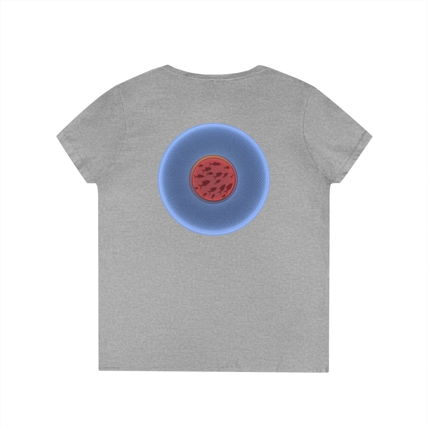 Women's Donut V-Neck Tee - "If I'm Swimming By" - variant 2 - blue/red phatty donut w/