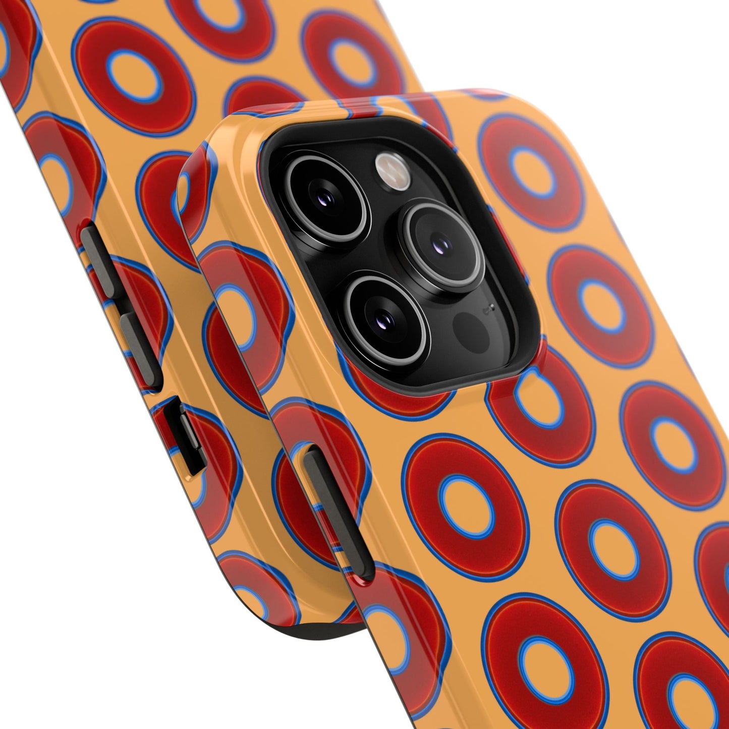 Impact-Resistant Lumpy Donut Case - red vivid donut print w/creamsicle orange background