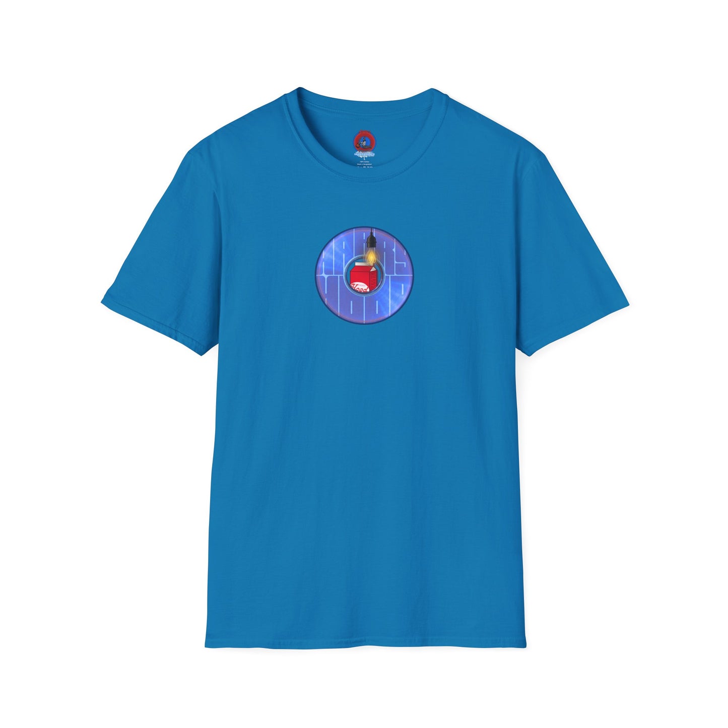 Classic Donut Tee - Unisex Soft-Style - "Harry Left His Donut Shirt" - series 1.0  - variant 4 - purple/blue donut - w/milk & light on