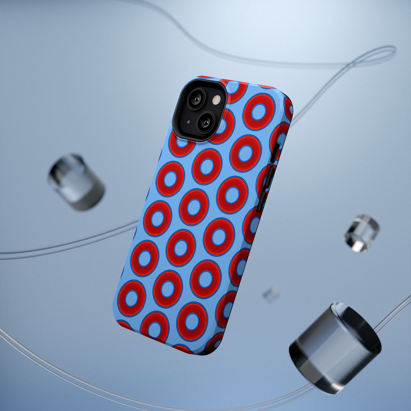 Impact-Resistant Lumpy Donut Case - red vivid donut print w/light blue background