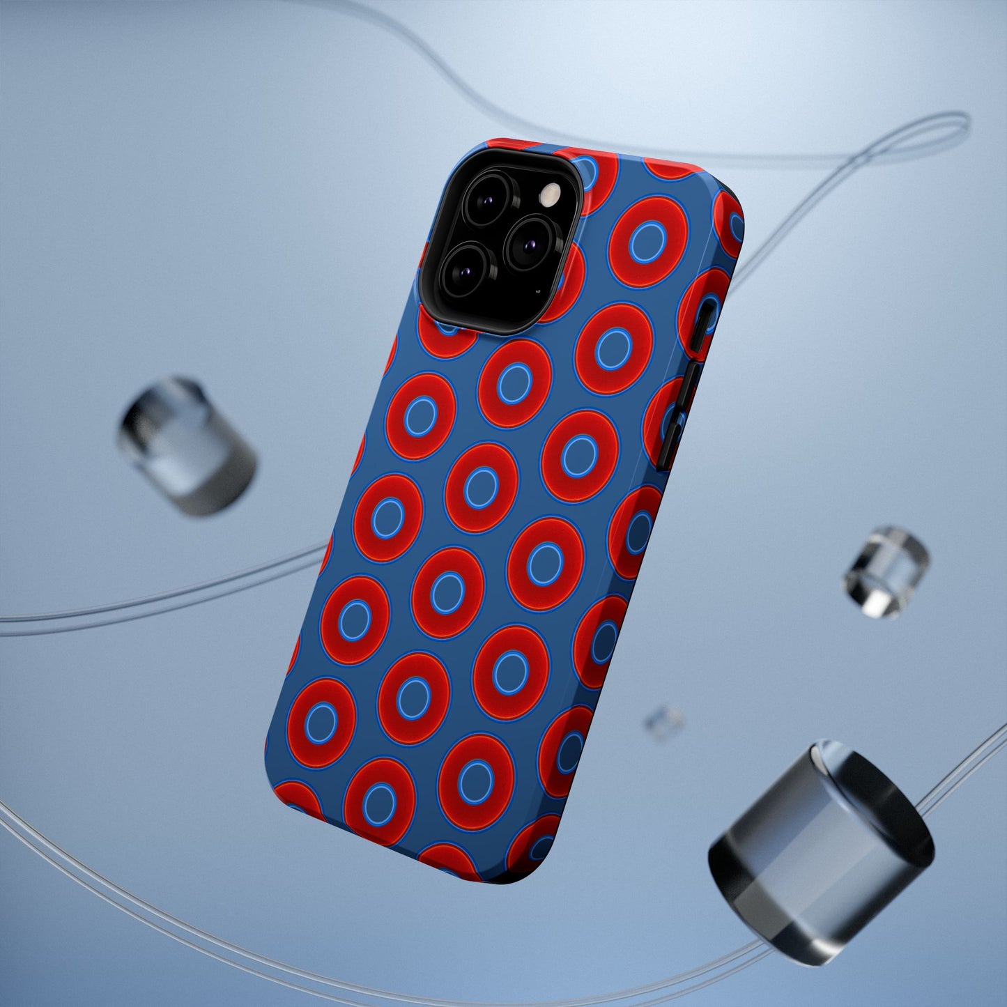 Impact-Resistant Lumpy Donut Case - red vivid donut print w/light navy blue background
