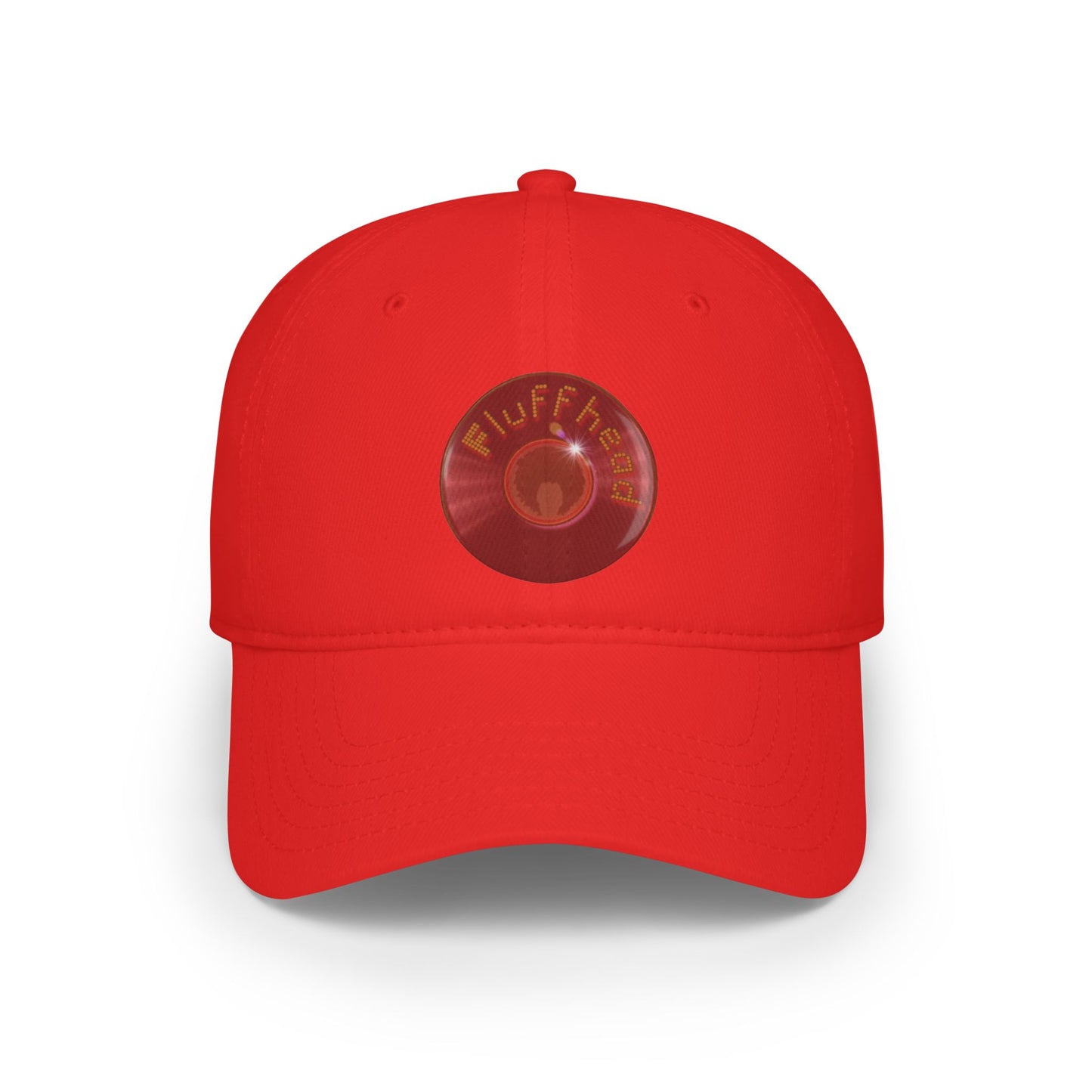 Lumpy Donut Baseball Cap - "The Fluffernutter Donut" - vivid red record donut w/