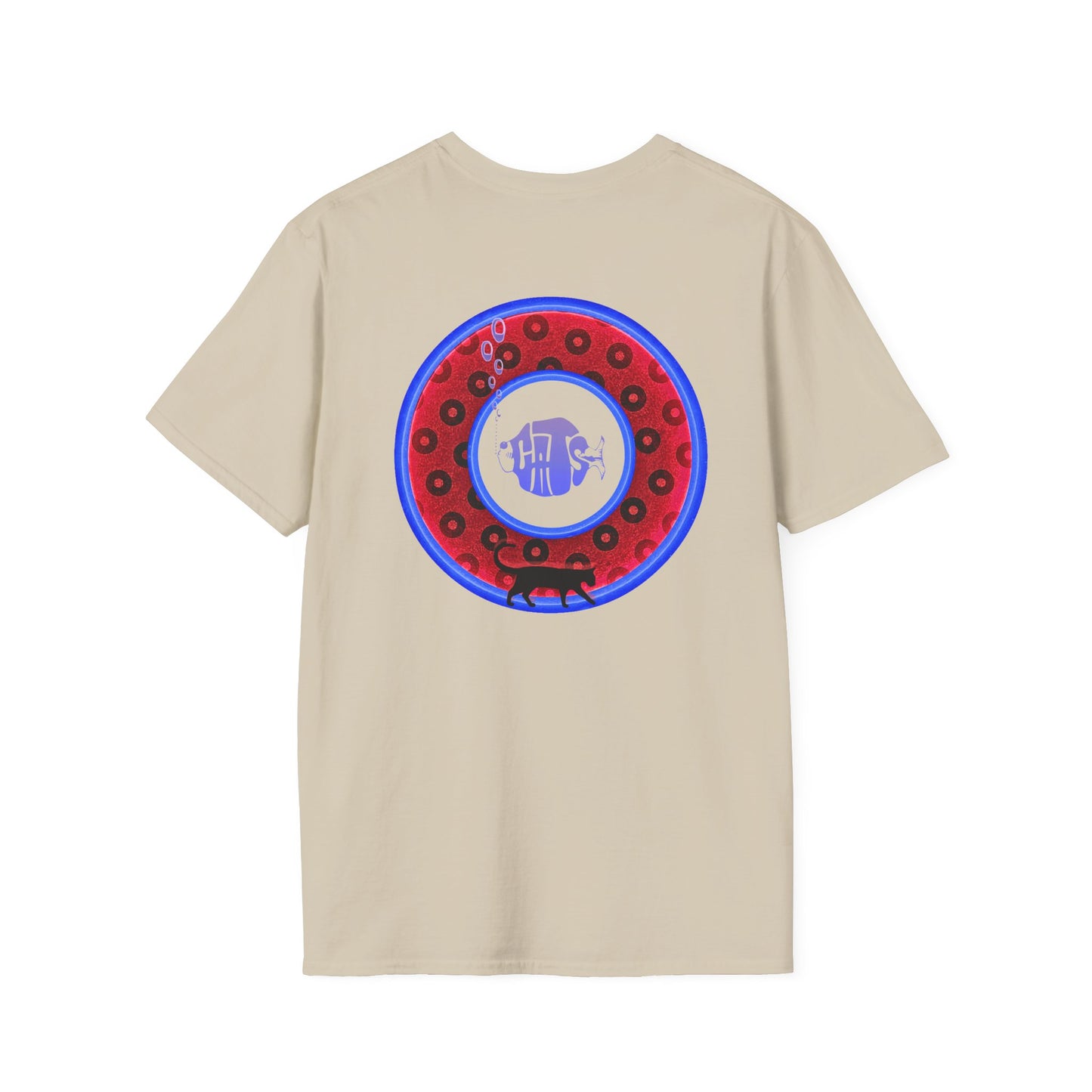 Classic Donut Tee - Unisex Soft-Style - "Cats: The Donut" - paradoxical red/blue widemouthed donut - variant 3