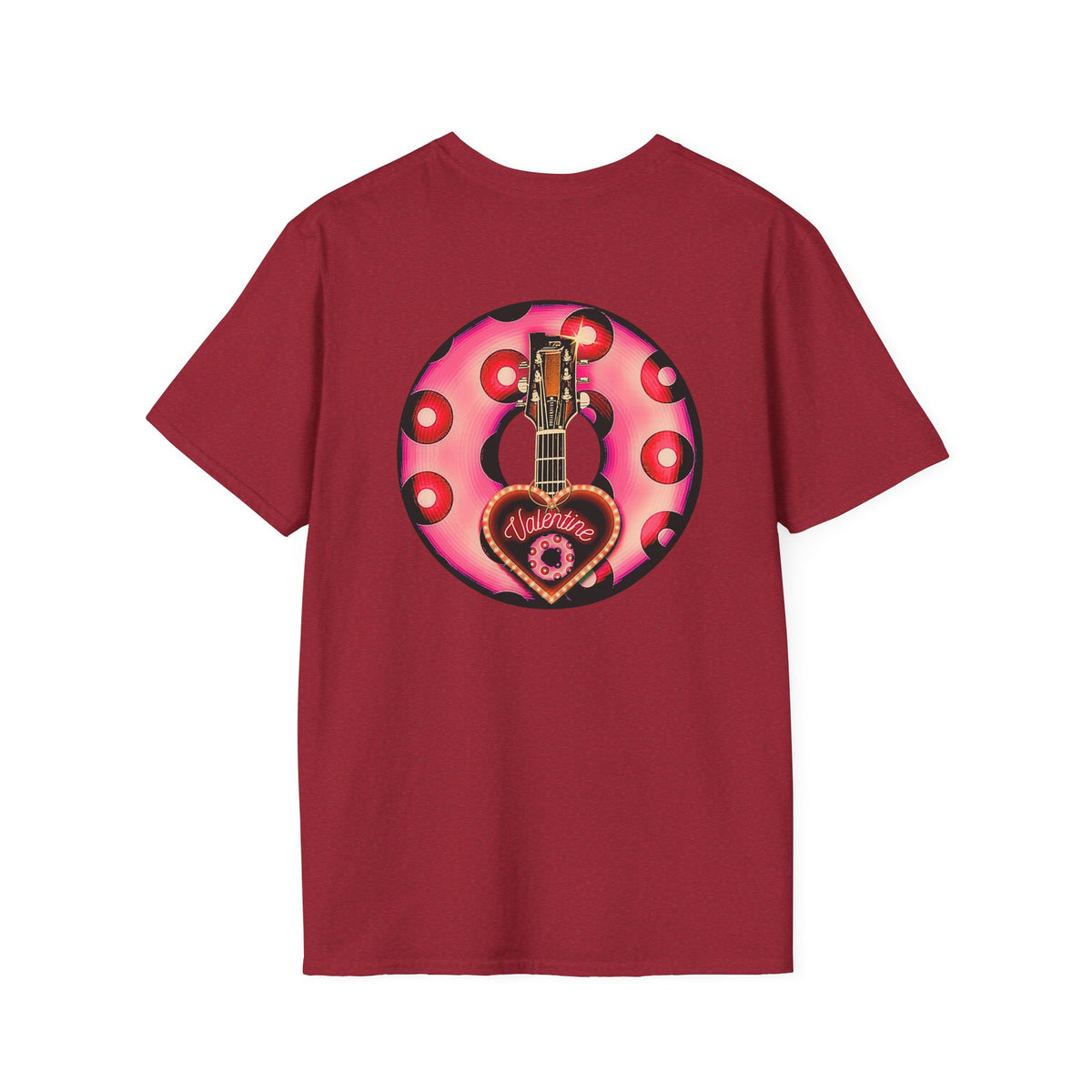 Classic Donut Tee - Unisex Soft-Style - "Would You Be My Donut?" - paradoxical faded magenta/red donut - variant 1