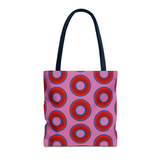 Lumpy Beach/Tote Bag - red vivid donuts w/light pink background