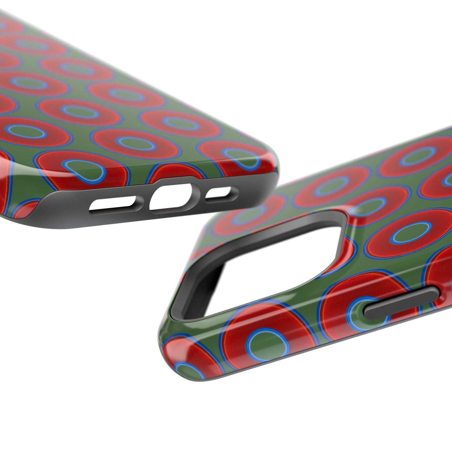Magnetic Tough Donut Case - red vivid donut print w/dark green background