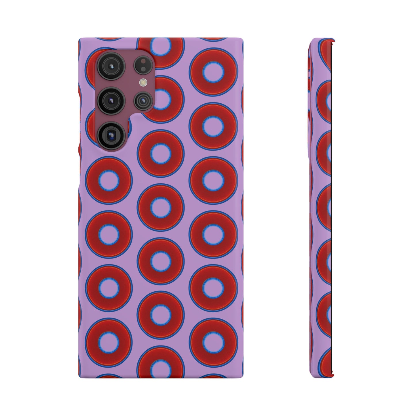 Lumpy Donut Snap Case - red vivid donut print w/wisteria purple background