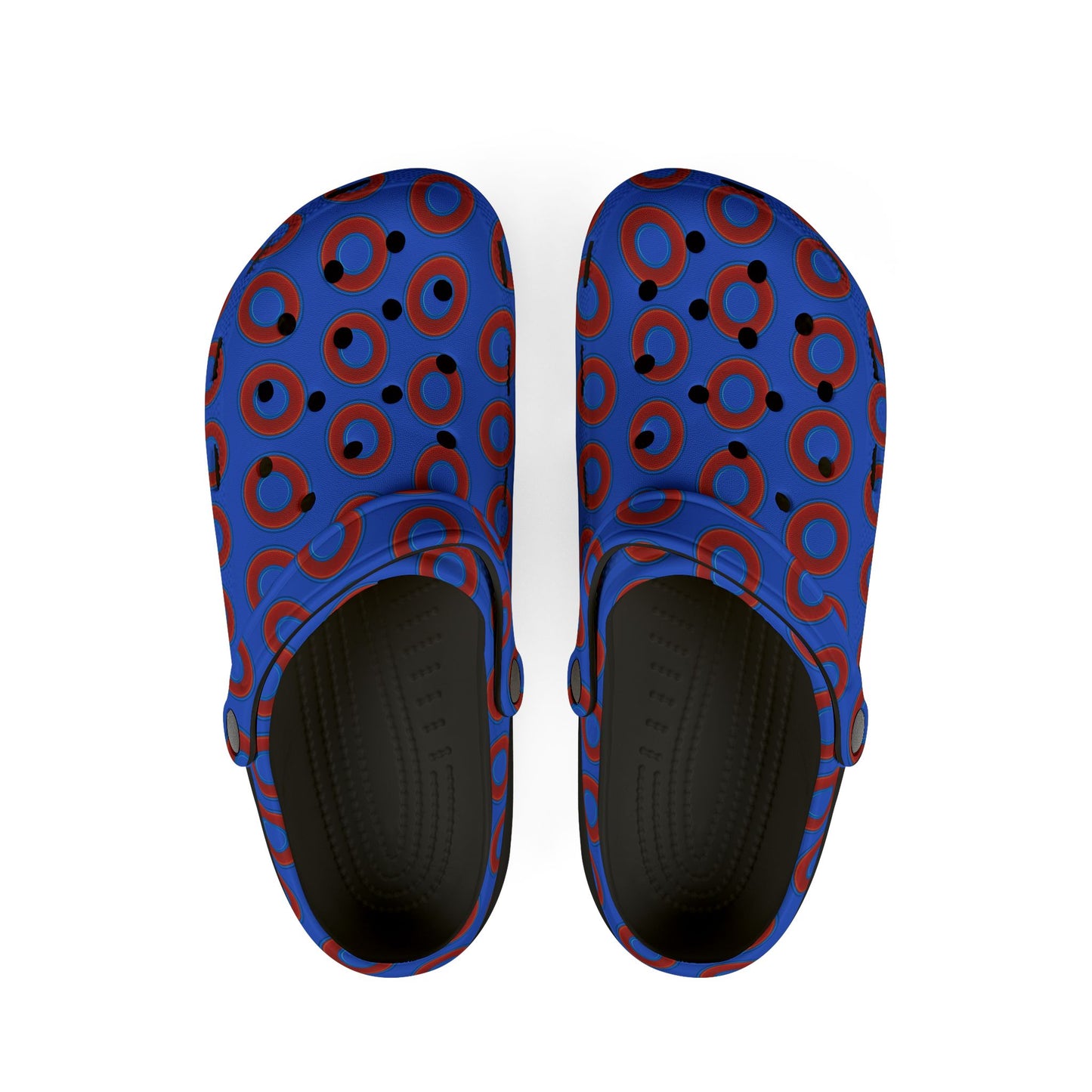 Spatchcocks - donut slip-on shoes - red rustic donuts w/royal blue background [unisex]