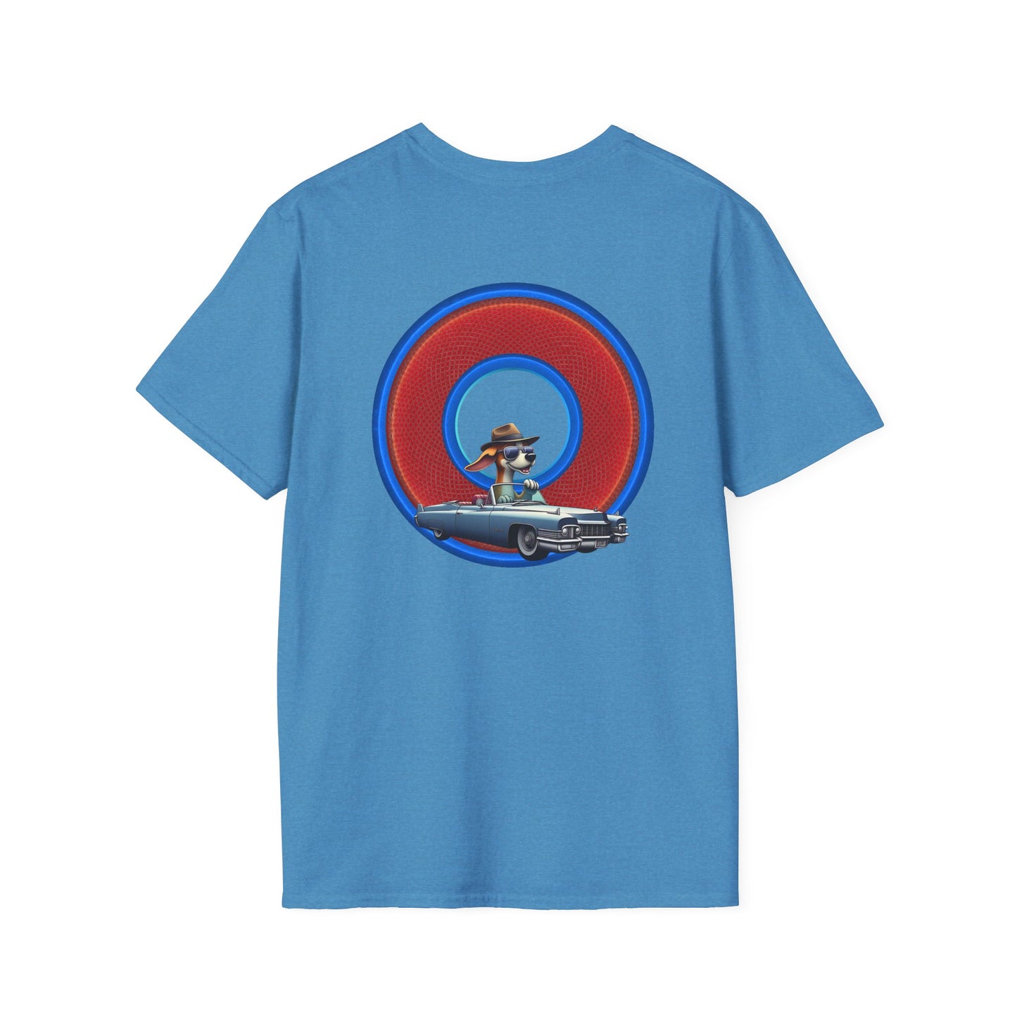 Classic Donut Tee - Unisex Soft-Style - "Jimmy's Marathon Donut Tee" - series 1.0  - variant 1 - rustic red/blue donut