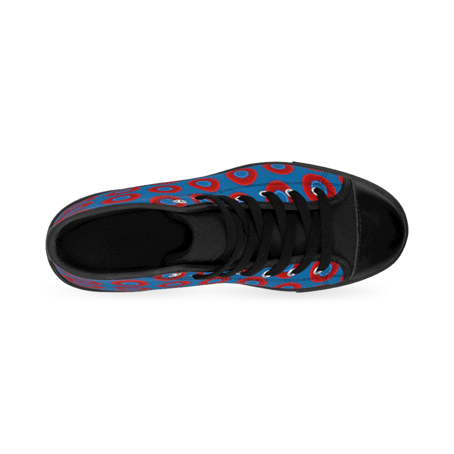 Men's Cushiony Convectors - High Tops - red vivid donuts w/wavy navy blue background