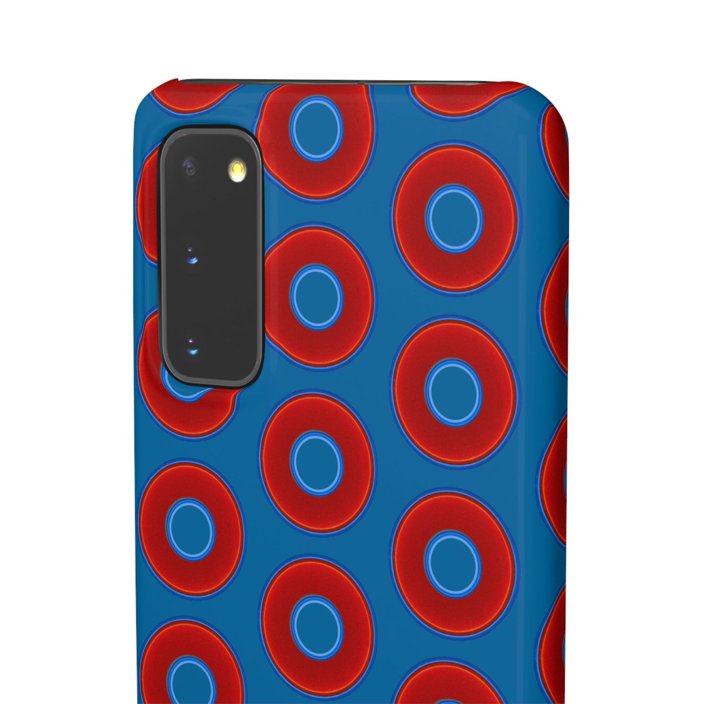 Lumpy Donut Snap Case - red vivid donut print w/wavy navy blue background