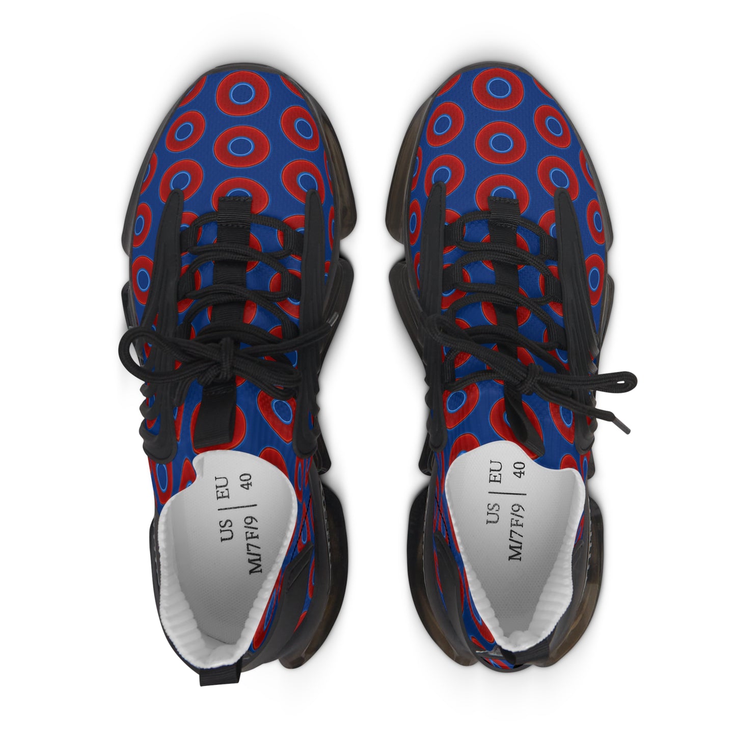 Women's Donut Kicks - red vivid donut print w/dark blue background