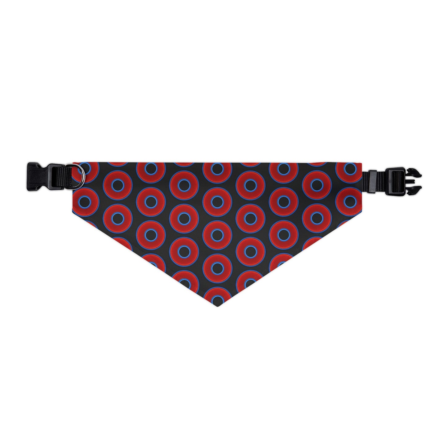 Jim's Lumpy Bandana Pet Collar - vivid red donuts w/black backgound