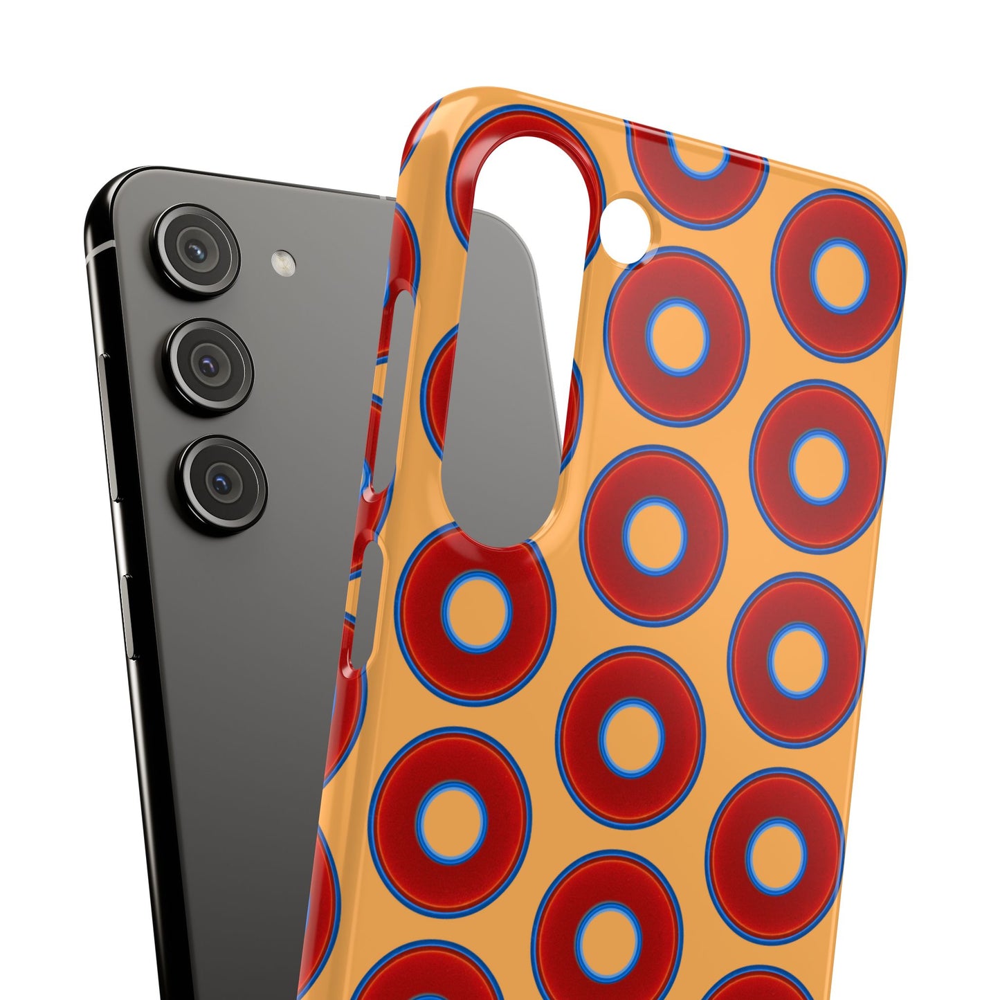 Lumpy Donut Snap Case - red vivid donut print w/creamcicle orange background