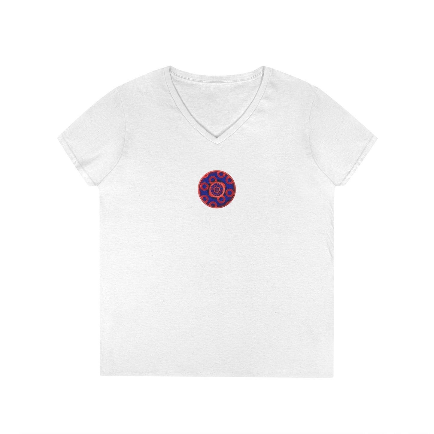 Women's Donut V-Neck Tee - "Paradox Kaleidoscope Donuts" - rustic donut w/ - variant 2