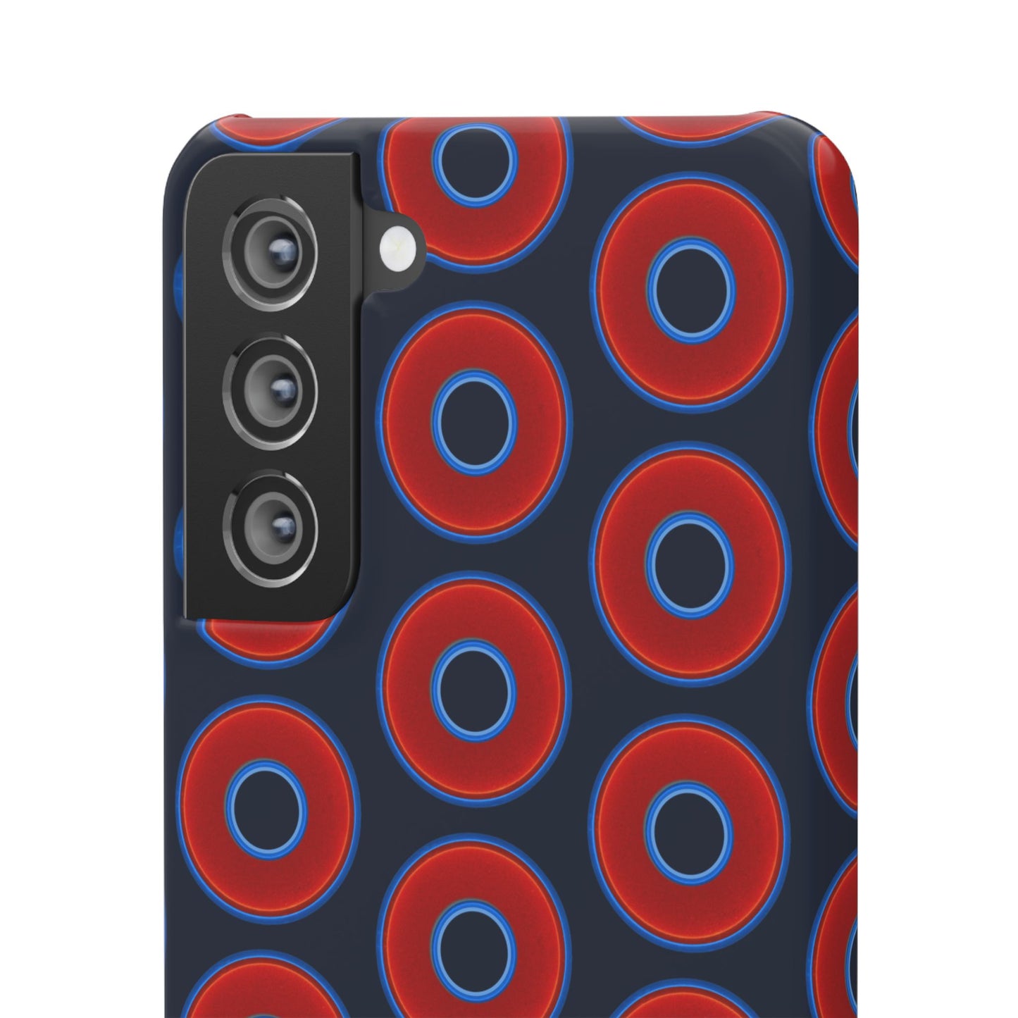 Lumpy Donut Snap Case - red vivid donut print w/midnight teal blue background