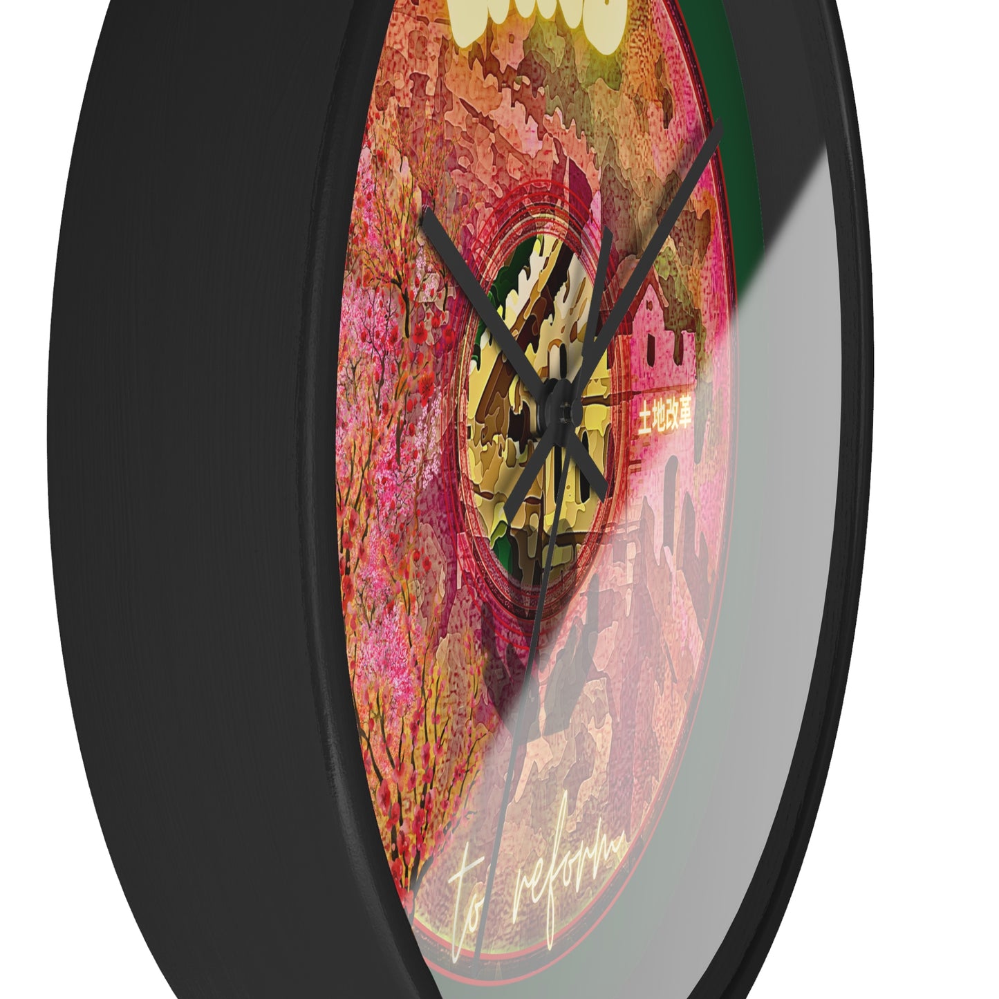 Lumpy Wall Clock - "The Reforming Donut" - magenta/green pic donut w/deep pond green background
