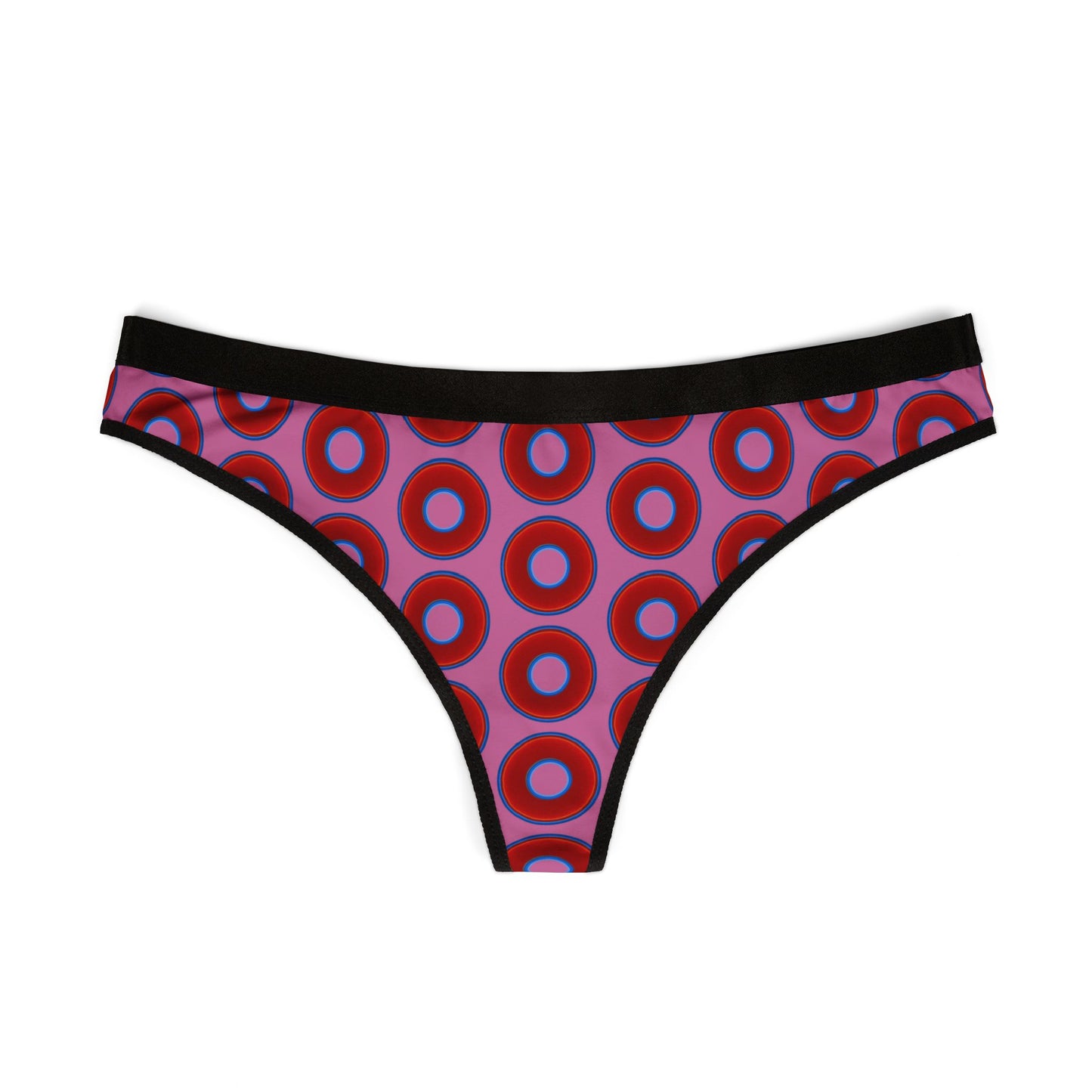 Lumpy Donut Thongs - red vivid donut print w/pink background